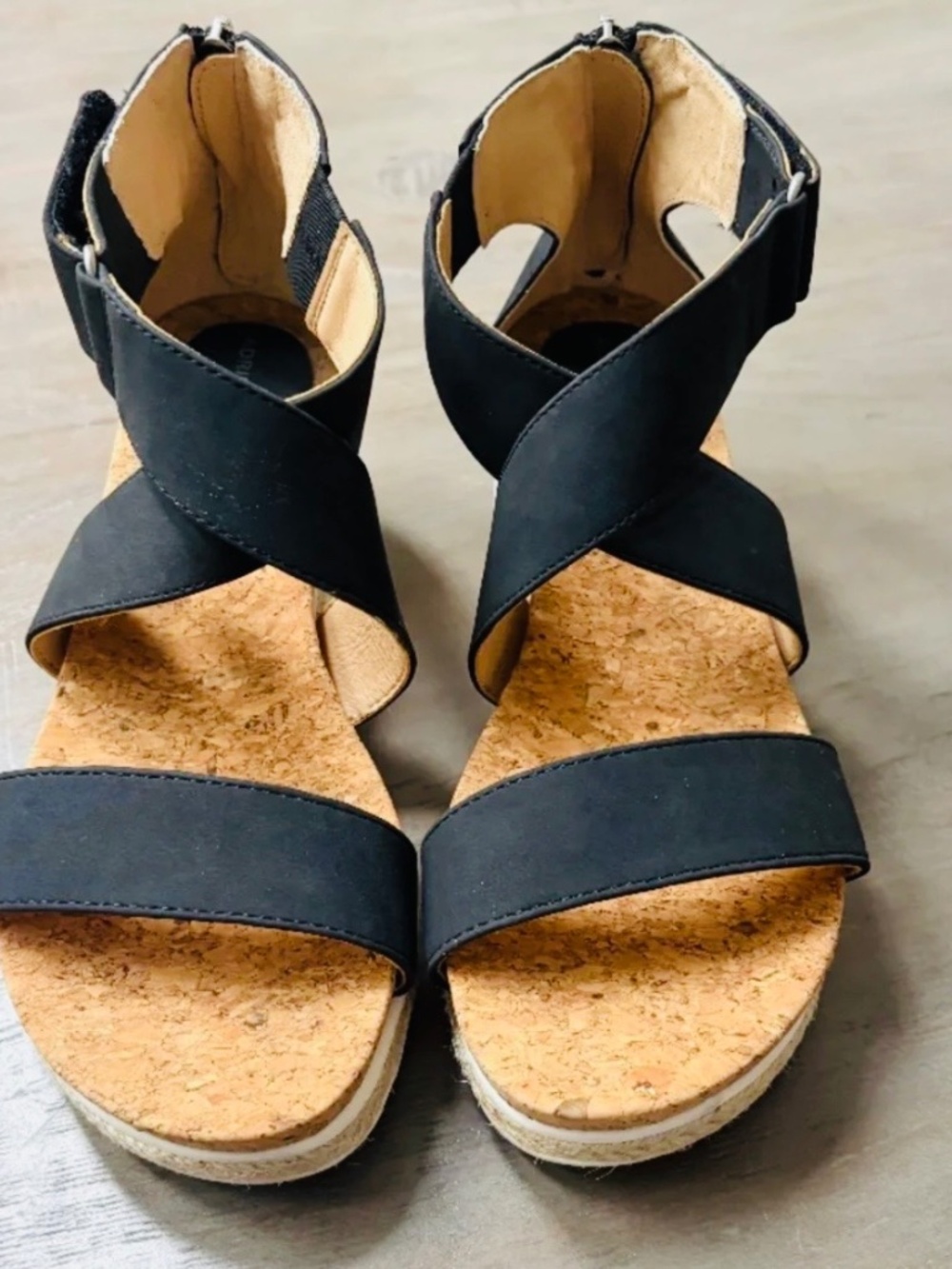 Adrienne Vittadini black, suede strappy wedge sandals.,